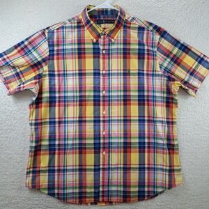 Vintage Ralph Lauren Shirt Size XXL Multicolored Plaid Green Logo Short Sleeve